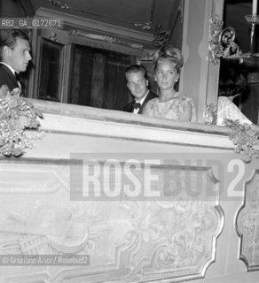 THE PRINCESS PAOLA DI LIEGI WITH HER HUSBAND THE PRINCE ALBERTO DI LIEGI AT THE THEATRE LA FENICE   - VENICE - 1962 - © ARCHIVIO Graziano Arici/Rosebud2  / NOBILI / PRINCIPI /  TEATRO LA FENICE