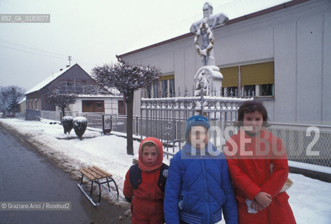 ( CROAZIA ) SLAVONIA : IL PAESE DI MINORANZA ITALIANA DI VELIKI BANOVAC  ( BANOVAC MAGGIORE ) - © 1995 Graziano Arici/Rosebud2 / GEO / LINGUA / MAIALE / GASTRONOMIA