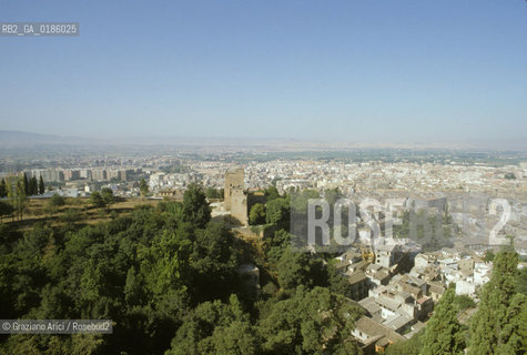 ( SPAGNA  ) ANDALUSIA  GRANADA  : I GIARDINI  DELLALHAMBRA   E LA CITTA  © 1990 Graziano Arici/Rosebud2 / GEO / ARCHITETTURA ARABO ANDALUSA.