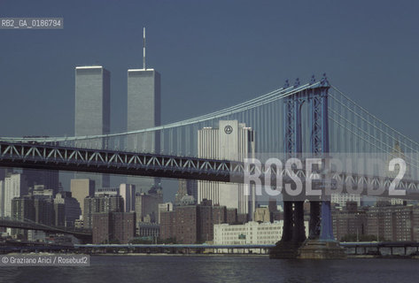 ( STATI UNITI DAMERICA - USA  ) NEW YORK CITY : MANHATTAN SKYLINE  E MANHATTAN BRIDGE - © 1986 Graziano Arici/Rosebud2 / GEO / PONTE
