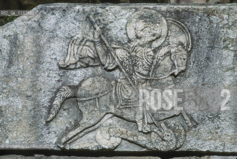 ( GRECIA  ) MYSTRA :RILIEVO CON S.GIORGIO  - © 1990 Graziano Arici/Rosebud2 / GEO / PELOPPONESO / LACONIA