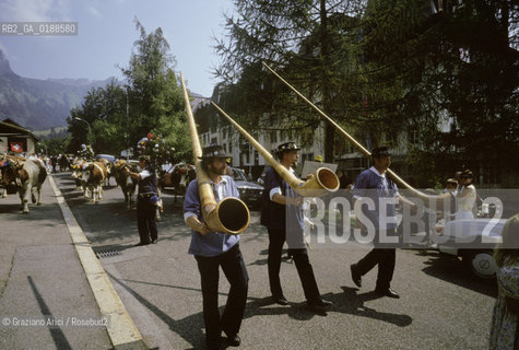 ( SVIZZERA CONFEDERAZIONE ELVETICA  ) CANTONE DI VAUD  VILLAGGIO DI LES AVANTS :FESTA DI PAESE E CORNI ALPINI   © 1995 Graziano Arici/Rosebud2 / GEO