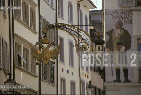 ( SVIZZERA CONFEDERAZIONE ELVETICA  ) CANTONE DI LUCERNA LUCERNA : HOTEL DOVE ALLOGGIO J.W. GOETHE   © 1995 Graziano Arici/Rosebud2 / GEO LETTERATURA INSEGNA
