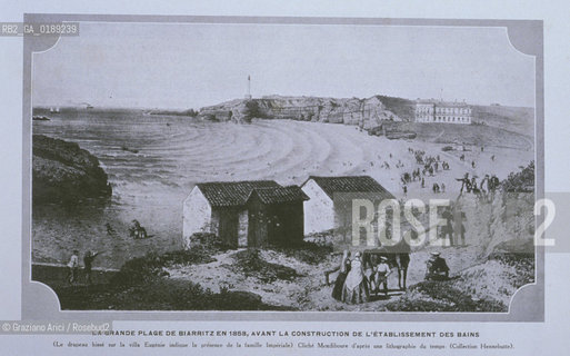 ( FRANCIA  )  PAYS BASQUE BIARRITZ :  LA SPIAGGIA IN UNA STAMPA DI FINE 1800 © 1999 Graziano Arici/Rosebud2 / GEO