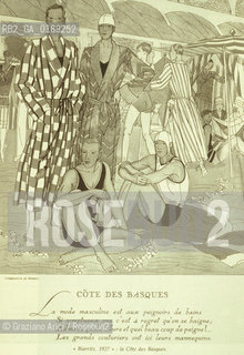 ( FRANCIA  )  PAYS BASQUE BIARRITZ : CARTOLINA CON LA SPIAGGIA (1927)   © 1999 Graziano Arici/Rosebud2 / GEO