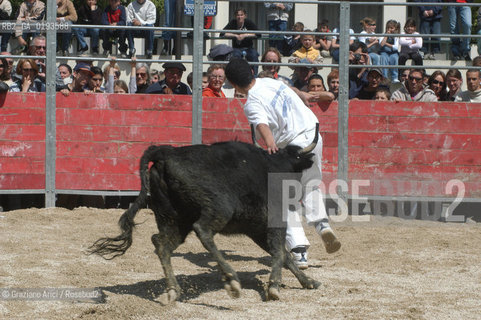 ( FRANCIA  )  PROVENCE-ALPES-COTE DAZUR ARLES : FERIA DI PASQUA SPETTACOLO FOLKLORISTICO COURSE CAMARGUES © 1999 Graziano Arici/Rosebud2 / GEO  GUARDIANS TORO