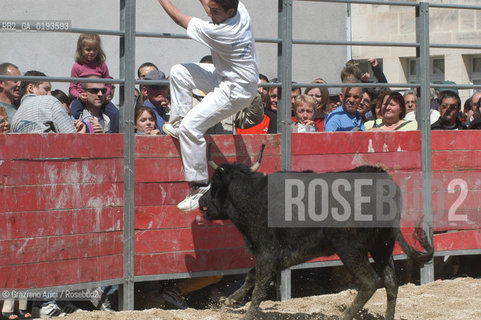 ( FRANCIA  )  PROVENCE-ALPES-COTE DAZUR ARLES : FERIA DI PASQUA SPETTACOLO FOLKLORISTICO COURSE CAMARGUES © 1999 Graziano Arici/Rosebud2 / GEO  GUARDIANS TORO