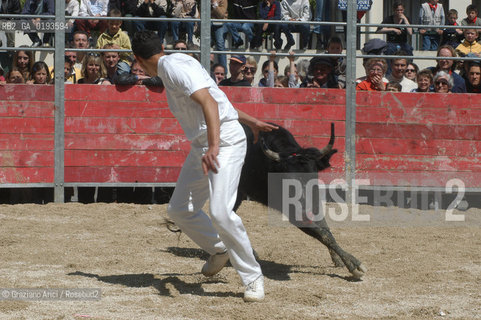 ( FRANCIA  )  PROVENCE-ALPES-COTE DAZUR ARLES : FERIA DI PASQUA SPETTACOLO FOLKLORISTICO COURSE CAMARGUES © 1999 Graziano Arici/Rosebud2 / GEO  GUARDIANS TORO