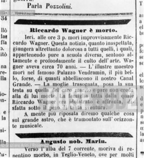 NECROLOGIO PER LA MORTE DEL COMPOSITORE TEDESCO RICHARD WAGNER ( 1813 - 1883 ) VENEZIA © 1983 ARCHIVIO Graziano Arici/Rosebud2 / MUSICA CLASSICA /  FUNERALE