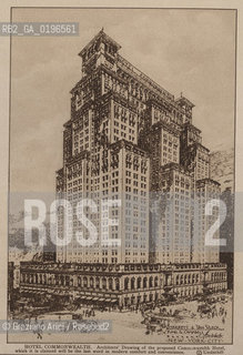 NEW YORK - USA - 1905 (?) HOTEL COMMONWEALTH ARCHITECTS DARWING OF THE PROPOSED COMMONWEALTH HOTEL SKYSCRAPER ©Graziano Arici/Rosebud2 HOTEL GRATTACIELO