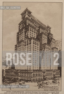 NEW YORK - USA - 1905 (?) HOTEL COMMONWEALTH ARCHITECTS DARWING OF THE PROPOSED COMMONWEALTH HOTEL SKYSCRAPER ©Graziano Arici/Rosebud2 HOTEL GRATTACIELO