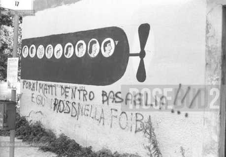 TRIESTE 1977 SCRITTE CHIUSURA MANICOMI © ARCHIVIO Graziano Arici/Rosebud2  CHIUSURA MANICOMI PSICHIATRA FRANCO BASAGLIA OSPEDALE PSICHIATRICO PROVINCIALE TRIESTE ANTIFASCISMO MURALES PAZIENTI AEREO