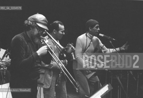MESTRE 1980 MANIFESTAZIONE MESTRE JAZZ 80 JAZZISTI ROSWELL RUDD CON STEVE LACY E JOHN TCHICAI  © ARCHIVIO Graziano Arici/Rosebud2  MUSICA BLACK LOVE CALL