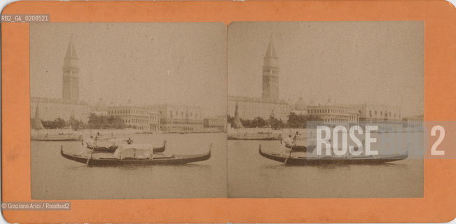 -VENEZIA, SENZA INDICAZIONE DAUTORE, BACINO DI S. MARCO, SENZA DATA. POSITIVO ALLALBUMINA MONTATO SU CARTONE, FOTOGRAFIA STEREOSCOPICA, CM 17,5X8,6  ©ARCHIVIO Graziano Arici/Rosebud2  GONDOLA, FOTOANTICHE.-VENICE, NO AUTHORS INDICATION, BACINO DI S. MARCO, UNDATED. ALBUMEN POSITIVE MOUNTED ON CARDBOARD, STEREOSCOPICAL PHOTOGRAPH CM 17,5X8,6 ©Graziano Arici / rosebud2
