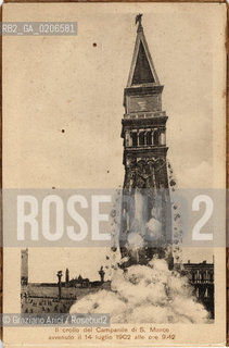 -VENEZIA, SENZA INDICAZIONE DAUTORE, IL CROLLO DEL CAMPANILE DI S. MARCO AVVENUTO IL 14 LUGLIO 1902 ALLE ORE 9,42, SENZA DATA. STAMPA ELIOGRAFICA CONTENUTA ALL INTERNO DELLALBUM A SOFFIETTO ALBUM RICORDO DELLINAUGURAZIONE DEL CAMPANILE DI S. MARCO-APRILE 1912, CM 9,1X14  ©ARCHIVIO Graziano Arici/Rosebud2  FOTOANTICHE.-VENICE, NO AUTHORS INDICATION, BACINO DI S. MARCO, UNDATED. HELIOGRAPHY IN THE ALBUM RICORDO DELLINAUGURAZIONE DEL CAMPANILE DI S. MARCO-APRILE 1912, CM 9,1X14 ©Graziano Arici/Rosebud2 