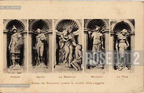 -VENEZIA, SENZA INDICAZIONE DAUTORE, STATUE DEL SANSOVINO ORNANTI LE NICCHIE DELLA LOGGETTA, SENZA DATA. STAMPA ELIOGRAFICA CONTENUTA ALL INTERNO DELLALBUM A SOFFIETTO ALBUM RICORDO DELLINAUGURAZIONE DEL CAMPANILE DI S. MARCO-APRILE 1912, CM 9,1X14  ©ARCHIVIO Graziano Arici/Rosebud2  FOTOANTICHE.-VENICE, NO AUTHORS INDICATION, STATUE DEL SANSOVINO ORNANTI LE NICCHIE DELLA LOGGETTA, UNDATED. HELIOGRAPHY IN THE ALBUM RICORDO DELLINAUGURAZIONE DEL CAMPANILE DI S. MARCO-APRILE 1912, CM 9,1X14 ©Graziano Arici/Rosebud2 