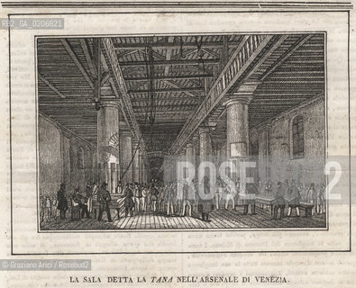 -VENEZIA, SENZA INDICAZIONE DAUTORE, LA SALA DETTA LA TANA NELLARSENALE, SENZA DATA. STAMPA TRATTA DALLA RIVISTA COSMORAMA PITTORICO N° 17 ANNO QUARTO, CM 15,8X11,2 ©ARCHIVIO Graziano Arici/Rosebud2  BARCA, FOTOANTICHE.-VENICE, NO AUTHORS INDICATION, LA SALA DETTA LA TANA NELLARSENALE, UNDATED. PRINT FROM COSMORAMA PITTORICO N° 17 FOURTH YEAR, CM 15,8X11,2 ©Graziano Arici / rosebud2