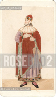 -VENEZIA, CARLO PONTI, DISEGNO DOGE DEL XIII SECOLO, SENZA DATA. STAMPA ALLALBUMINA INCOLLATA SU CARTONE COLORATA A MANO, CARTE DE VISITE, CM 6X10,5  ©ARCHIVIO Graziano Arici/Rosebud2   FOTOANTICHE.-VENICE, CARLO PONTI, DOGE DEL XIII SECOLO, UNDATED. ALBUMEN PHOTOGRAPH HAND COLORED MOUNTED ON CARDBOARD, CARTE DE VISITE CM 6X10,5 ©Graziano Arici/Rosebud2 