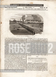 -VENEZIA, SENZA INDICAZIONE DAUTORE, STRADA FERRATA DA PADOVA A VENEZIA, SENZA DATA. STAMPA TRATTA DALLA RIVISTA LOMNIBUS PITTORESCO NAPOLI 18 LUGLIO 1845 CM 14X10  ©ARCHIVIO Graziano Arici/Rosebud2  FERROVIA FOTOANTICHE.-VENICE, NO AUTHORS INDICATION, STRADA FERRATA DA PADOVA A VENEZIA, UNDATED. PRINT FROM LOMNIBUS PITTORESCO NAPOLI 18 LUGLIO 1845 CM 14X10 ©Graziano Arici/Rosebud2 