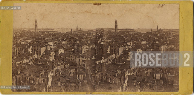 -VENEZIA, SENZA INDICAZIONE DAUTORE, PANORAMA DAL CAMPANILE DEI FRARI, 12 SETTEMBRE 1866. POSITIVO ALLALBUMINA MONTATO SU CARTONE, FOTOGRAFIA STEREOSCOPICA, CM 17X8,2  ©ARCHIVIO Graziano Arici/Rosebud2  FOTOANTICHE.-VENICE, NO AUTHORS INDICATION, PANORAMA DAL CAMPANILE DEI FRARI, 12 SEPTEMBER 1866. ALBUMEN POSITIVE MOUNTED ON CARDBOARD, STEREOSCOPICAL PHOTOGRAPH CM 17X8,2 ©Graziano Arici / rosebud2