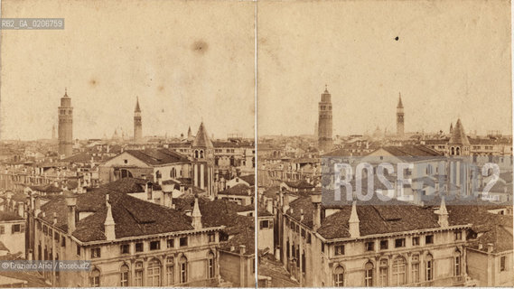-VENEZIA, SENZA INDICAZIONE DAUTORE, PANORAMA DAL CAMPANILE DEI FRARI, SENZA DATA. POSITIVO ALLALBUMINA MONTATO SU CARTONE, FOTOGRAFIA STEREOSCOPICA, CM 17,2X8,4  ©ARCHIVIO Graziano Arici/Rosebud2   FOTOANTICHE.-VENICE, NO AUTHORS INDICATION, PANORAMA DAL CAMPANILE DEI FRARI, UNDATED. ALBUMEN POSITIVE MOUNTED ON CARDBOARD, STEREOSCOPICAL PHOTOGRAPH CM 17,2X8,4 ©Graziano Arici / rosebud2 .