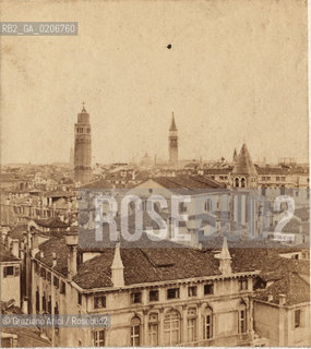 -VENEZIA, SENZA INDICAZIONE DAUTORE, PANORAMA DAL CAMPANILE DEI FRARI, SENZA DATA. POSITIVO ALLALBUMINA MONTATO SU CARTONE, FOTOGRAFIA STEREOSCOPICA, CM 17,2X8,4  ©ARCHIVIO Graziano Arici/Rosebud2   FOTOANTICHE.-VENICE, NO AUTHORS INDICATION, PANORAMA DAL CAMPANILE DEI FRARI, UNDATED. ALBUMEN POSITIVE MOUNTED ON CARDBOARD, STEREOSCOPICAL PHOTOGRAPH CM 17,2X8,4 ©Graziano Arici / rosebud2 .