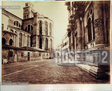 -VENEZIA, SENZA INDICAZIONE DAUTORE, CHURCH OF THE FRARI AND SCHOOL OF SAN ROCCO, SENZA DATA. STAMPA ALLALBUMINA INCOLLATA SU CARTONE, CM 35,2X27 ©ARCHIVIO Graziano Arici/Rosebud2  ABSIDE DEI FRARI DALLESTERNO E SCUOLA DI S. ROCCO FOTOANTICHE.-VENICE, NO AUTHORS INDICATION, CHURCH OF THE FRARI AND SCHOOL OF SAN ROCCO, UNDATED. ALBUMEN PHOTOGRAPH  MOUNTED ON CARDBOARD, CM 35,2X27 ©Graziano Arici/Rosebud2 