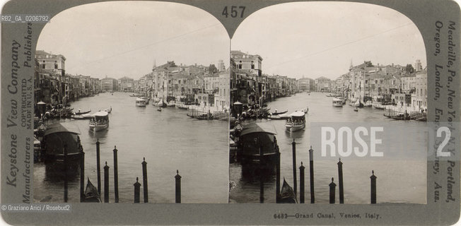 -VENEZIA, KEYSTONE VIEW COMPANY MANUFACTURERS AND PUBLISHERS MADE IN U.S.A., GRAND CANAL, SENZA DATA. POSITIVO ALLALBUMINA MONTATO SU CARTONE, FOTOGRAFIA STEREOSCOPICA, CM 17,6X8,9  ©ARCHIVIO Graziano Arici/Rosebud2   CANAL GRANDE, BARCA, FOTOANTICHE.-VENICE, KEYSTONE VIEW COMPANY MANUFACTURERS AND PUBLISHERS MADE IN U.S.A., GRAND CANAL, UNDATED. ALBUMEN POSITIVE MOUNTED ON CARDBOARD, STEREOSCOPICAL PHOTOGRAPH CM 17,6X8,9 ©Graziano Arici / rosebud2 .