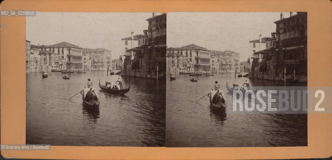 -VENEZIA, SENZA INDICAZIONE DAUTORE, CANAL GRANDE, SENZA DATA. POSITIVO ALLALBUMINA MONTATO SU CARTONE, FOTOGRAFIA STEREOSCOPICA, CM 17,7X8,4  ©ARCHIVIO Graziano Arici/Rosebud2  GONDOLA FOTOANTICHE.-VENICE, NO AUTHORS INDICATION, CANAL GRANDE, UNDATED. ALBUMEN POSITIVE MOUNTED ON CARDBOARD, STEREOSCOPICAL PHOTOGRAPH CM 17,7X8,4 ©Graziano Arici / rosebud2