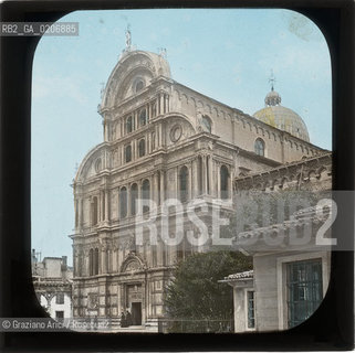 -VENEZIA, SENZA INDICAZIONE DAUTORE, CHIESA DI S. ZACCARIA, SENZA DATA. LASTRA IN VETRO PER LANTERNA MAGICA COLORATA A MANO 8,2X8,2 ©ARCHIVIO Graziano Arici/Rosebud2  FOTOANTICHE.-VENICE, NO AUTHORS INDICATION, CHIESA DI S. ZACCARIA, UNDATED. GLASS SLIDE FOR MAGIC LANTERN HAND COLOURED, CM 8,2X8,2 ©Graziano Arici/Rosebud2 