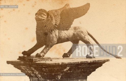 -VENEZIA, SENZA INDICAZIONE DAUTORE, LEONE, SENZA DATA. STAMPA ALLALBUMINA INCOLLATA SU CARTONE, CM 8,8X5,7 ©ARCHIVIO Graziano Arici/Rosebud2  PARTICOLARE DEL LEONE DELLA COLONNA DI PIAZZA S.MARCO. FOTOANTICHE.-VENICE, NO AUTHORS INDICATION, LEONE, UNDATED. ALBUMEN PHOTOGRAPH MOUNTED ON CARDBOARD, CM 8,8X5,7 ©Graziano Arici/Rosebud2 