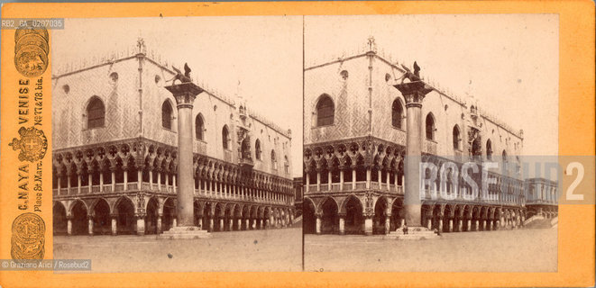 -VENEZIA, CARLO NAYA PIAZZA S. MARCO 77-78 BIS, PALAZZO DUCALE E COLONNA, SENZA DATA. POSITIVO ALLALBUMINA MONTATO SU CARTONE, FOTOGRAFIA STEREOSCOPICA, CM 17,4X8,4  ©ARCHIVIO Graziano Arici/Rosebud2   FOTOANTICHE.-VENICE, CARLO NAYA PIAZZA S. MARCO 77-78 BIS, PALAZZO DUCALE E COLONNA, UNDATED. ALBUMEN POSITIVE MOUNTED ON CARDBOARD, STEREOSCOPICAL PHOTOGRAPH CM 17,4X8,4 ©Graziano Arici / rosebud2 .