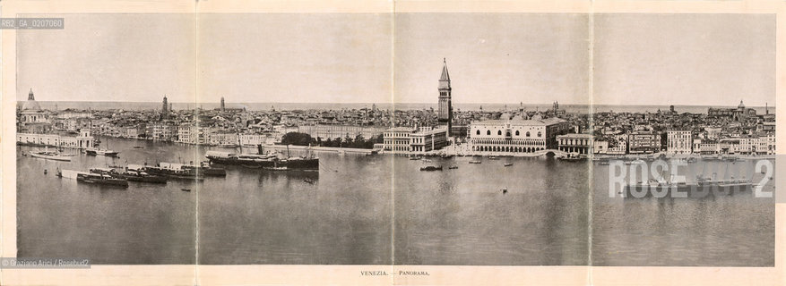 -VENEZIA, SENZA INDICAZIONE DAUTORE, PANORAMA DI BACINO S. MARCO, SENZA DATA. STAMPA TIPOGRAFICA, CM 43,3X15,7  ©ARCHIVIO Graziano Arici/Rosebud2  FOTOANTICHE.-VENICE, NO AUTHORS INDICATION, PANORAMA DI BACINO S. MARCO, UNDATED. TYPOGRAPHICAL PRINT, CM 43,3X15,7 ©Graziano Arici/Rosebud2 
