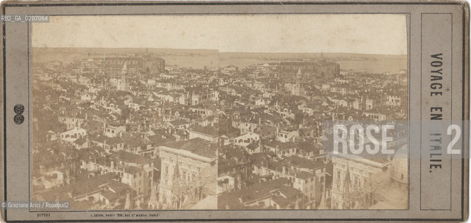 -VENEZIA, L. JOUVIN - RUE S. MARTIN PARIS, PANORAMA DAL CAMPANILE DI S. MARCO, SENZA DATA. POSITIVO ALLALBUMINA MONTATO SU CARTONE, FOTOGRAFIA STEREOSCOPICA, CM 17,7X8,4 ©ARCHIVIO Graziano Arici/Rosebud2  FOTOANTICHE.-VENICE, L. JOUVIN - RUE S. MARTIN PARIS, PANORAMA DAL CAMPANILE DI S. MARCO, UNDATED. ALBUMEN POSITIVE MOUNTED ON CARDBOARD, STEREOSCOPICAL PHOTOGRAPH CM 17,7X8,4 ©Graziano Arici / rosebud2 .