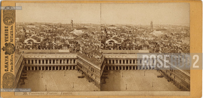 -VENEZIA, CARLO NAYA PIAZZA S. MARCO 77 E 78 BIS, PANORAMA DI PIAZZA S. MARCO DAL CAMPANILE, SENZA DATA. POSITIVO ALLALBUMINA MONTATO SU CARTONE, FOTOGRAFIA STEREOSCOPICA, CM 17,1X8,2  ©ARCHIVIO Graziano Arici/Rosebud2   FOTOANTICHE.-VENICE, CARLO NAYA PIAZZA S. MARCO 77 E 78 BIS, PANORAMA DI PIAZZA S. MARCO DAL CAMPANILE, UNDATED. ALBUMEN POSITIVE MOUNTED ON CARDBOARD, STEREOSCOPICAL PHOTOGRAPH CM 17,1X8,2 ©Graziano Arici / rosebud2