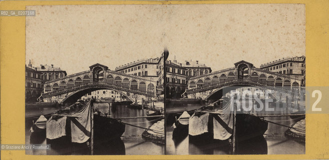 -VENEZIA, SENZA INDICAZIONE DAUTORE, PONTE DI RIALTO, SENZA DATA. POSITIVO ALLALBUMINA MONTATO SU CARTONE, FOTOGRAFIA STEREOSCOPICA, CM 17X8,2  ©ARCHIVIO Graziano Arici/Rosebud2   BARCA FOTOANTICHE.-VENICE, NO AUTHORS INDICATION, PONTE DI RIALTO, UNDATED. ALBUMEN POSITIVE MOUNTED ON CARDBOARD, STEREOSCOPICAL PHOTOGRAPH CM 17X8,2 ©Graziano Arici / rosebud2 .