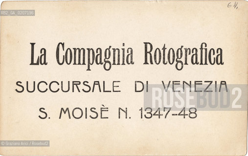 -VENEZIA, SENZA INDICAZIONE DAUTORE, BIGLIETTO DA VISITA DELLA COMPAGNIA ROTOGRAFICA SUCCURSALE DI VENEZIA S. MOISE 1347-48 (RETRO), SENZA DATA. STAMPA, CM 14,3X8,9 ©ARCHIVIO Graziano Arici/Rosebud2  LASSUNTA DI TIZIANO VECELLIO E PIAZZA S. MARCO, FOTOANTICHE.-VENICE, NO AUTHORS INDICATION, VISITING CARD  OF THE COMPAGNIA ROTOGRAFICA SUCCURSALE DI VENEZIA S. MOISE 1347-48, UNDATED. PRINT, CM 14,3X8,9 ©Graziano Arici / rosebud2 .