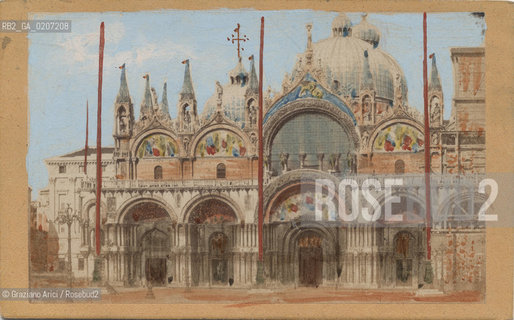 -VENEZIA, SENZA INDICAZIONE DAUTORE, BASILICA DI S. MARCO, SENZA DATA. STAMPA ALLALBUMINA COLORATA A MANO INCOLLATA SU CARTONE, CM 9,9X6,2  ©ARCHIVIO Graziano Arici/Rosebud2   FOTOANTICHE.-VENICE, NO AUTHOR S INDICATION, BASILICA DI S. MARCO, UNDATED. ALBUMEN PHOTOGRAPH  HAND COLOURED MOUNTED ON CARDBOARD, CM 9,9X6,2 ©Graziano Arici/Rosebud2 