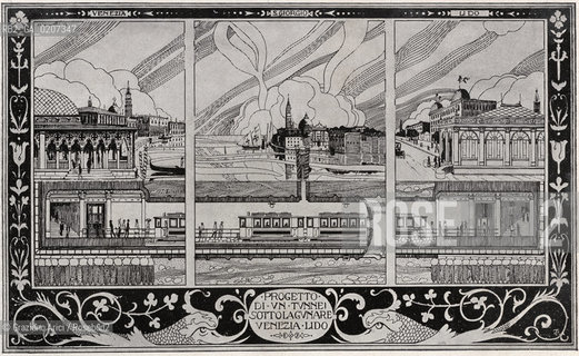 -VENEZIA, SENZA INDICAZIONE DAUTORE, PROGETTO DI UN TUNNEL SOTTOLAGUNARE VENEZIA-LIDO, SENZA DATA. ILLUSTRAZIONE TRATTA DALLA RIVISTA MENSILE TOURING CLUB ITALIANO, CM 15,8X11,2 ©ARCHIVIO Graziano Arici/Rosebud2  FOTOANTICHE.-VENICE, NO AUTHORS INDICATION, PROGETTO DI UN TUNNEL SOTTOLAGUNARE VENEZIA-LIDO, UNDATED. PLATE FROM TOURING CLUB ITALIANO, CM 13,5X8 ©Graziano Arici / rosebud2