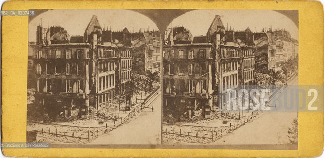-PARIGI, SENZA INDICAZIONE DAUTORE, RUINES DE PARIS, 1871. STAMPA ALLALBUMINA INCOLLATA SU CARTONE, FOTOGRAFIA STEREOSCOPICA, CM 17,5X6,9  ©ARCHIVIO Graziano Arici/Rosebud2  ROVINE, COMUNE DI PARIGI, FOTOANTICHE.-PARIS, NO AUTHORS INDICATION, RUINES DE PARIS, 1871. ALBUMEN PHOTOGRAPH MOUNTED ON CARDBOARD, STEREOSCOPICAL PHOTOGRAPH, CM 17,5X6,9 ©Graziano Arici/Rosebud2 