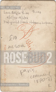 -PARIGI, DISDERI, RITRATTO DI  LOUIS ADOLPHE THIERS, (RETRO) 1871. STAMPA ALLALBUMINA INCOLLATA SU CARTONE, CARTE DE VISITE, CM 6,3X10,4  ©ARCHIVIO Graziano Arici/Rosebud2  COMUNE DI PARIGI, STORICO E POLITICO, FOTOANTICHE.-PARIS, DISDERI, PORTRAIT OF  LOUIS ADOLPHE THIERS, 1871. ALBUMEN PHOTOGRAPH MOUNTED ON CARDBOARD, CARTE DE VISITE CM 6,3X10,4 ©Graziano Arici / rosebud2