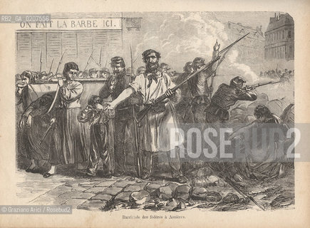 DAL LIBRO/FROM THE BOOK HISTORIE DE LA COMMUNE DE PARIS JUSTESSE, M..-PARIGI, SENZA INDICAZIONE DAUTORE, BARRICADE DES FEDERES A ASNIERES, 1871. STAMPA  CM 21,5X28 ©ARCHIVIO Graziano Arici/Rosebud2  COMUNE DI PARIGI, FOTOANTICHE.-PARIS, NO AUTHORS INDICATION, BARRICADE DES FEDERES A ASNIERES, 1871, PRINT   CM 21,5X28 ©Graziano Arici / rosebud2