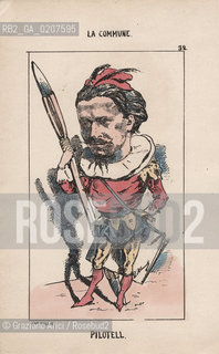 -KLENCK, PAUL. COLLEZIONE DI SESSANTA CARICATURE LA COMMUNE PILOTELL (32), PARIGI, SENZA INDICAZIONE DI EDITORE E DATA DI PUBBLICAZIONE, STAMPA COLORATA A MANO, CM 18X27,3 ©ARCHIVIO Graziano Arici/Rosebud2  COMUNE DI PARIGI  FOTOANTICHE.-KLENCK, PAUL.  COLLECTION OF SIXTY CARICATURES LA COMMUNE PILOTELL (32), PARIS, WITHOUT EDITEURS INDICATION AND DATE OF PUBBLICATION,  HAND COLORED PRINT CM 18X27,3 ©Graziano Arici / rosebud2