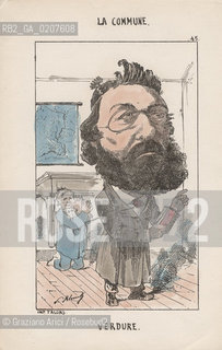 -KLENCK, PAUL. COLLEZIONE DI SESSANTA CARICATURE LA COMMUNE VERDURE (45), PARIGI, SENZA INDICAZIONE DI EDITORE E DATA DI PUBBLICAZIONE, STAMPA COLORATA A MANO, CM 18X27,3 ©ARCHIVIO Graziano Arici/Rosebud2  COMUNE DI PARIGI FOTOANTICHE.-KLENCK, PAUL.  COLLECTION OF SIXTY CARICATURES LA COMMUNE VERDURE (45), PARIS, WITHOUT EDITEURS INDICATION AND DATE OF PUBBLICATION, HAND COLORED PRINT,  CM 18X27,3 ©Graziano Arici / rosebud2
