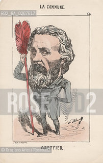 -KLENCK, PAUL. COLLEZIONE DI SESSANTA CARICATURE LA COMMUNE GREFFIER (54), PARIGI, SENZA INDICAZIONE DI EDITORE E DATA DI PUBBLICAZIONE,STAMPA COLORATA A MANO,  CM 18X27,3 ©ARCHIVIO Graziano Arici/Rosebud2  COMUNE DI PARIGI  FOTOANTICHE.-KLENCK, PAUL.  COLLECTION OF SIXTY CARICATURES LA COMMUNE GREFFIER (54), PARIS, WITHOUT EDITEURS INDICATION AND DATE OF PUBBLICATION, HAND COLORED PRINT,  CM 18X27,3 ©Graziano Arici/Rosebud2 