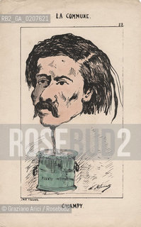 -KLENCK, PAUL. COLLEZIONE DI SESSANTA CARICATURE LA COMMUNE CHAMPY (58), PARIGI, SENZA INDICAZIONE DI EDITORE E DATA DI PUBBLICAZIONE, STAMPA COLORATA A MANO, CM 18X27,3 ©ARCHIVIO Graziano Arici/Rosebud2  COMUNE DI PARIGI  FOTOANTICHE.-KLENCK, PAUL.  COLLECTION OF SIXTY CARICATURES LA COMMUNE CHAMPY (58), PARIS, WITHOUT EDITEURS INDICATION AND DATE OF PUBBLICATION, HAND COLORED PRINT,  CM 18X27,3 ©Graziano Arici / rosebud2