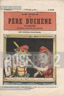 -GIORNALE LE FILS DU  PERE DUCHENE ILLUSTRE, LE GUIGNOLS POLITIQUES N° 5, PARIGI, 17 FLOREAL AN 79. 1871. CM 17X24,8 ©ARCHIVIO Graziano Arici/Rosebud2  COMUNE DI PARIGI  FOTOANTICHE.-NEWSPAPER  LE FILS DU PERE DUCHENE ILLUSTRE, LE GUIGNOLS POLITIQUES N°5, PARIS, 17 FLOREAL AN 79. 1871. CM 17X24,8 ©Graziano Arici / rosebud2