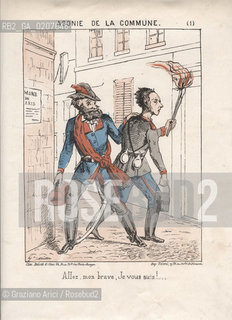 -SENZA INDICAZIONE DAUTORE, AGONIE DE LA COMMUNE CARICATURE,  N° 1, PARIGI, SENZA DATA. STAMPA COLORATA A MANO, CM 27X36  ©ARCHIVIO Graziano Arici/Rosebud2  COMUNE DI PARIGI FOTOANTICHE.-NO AUTHORS INDICATION, AGONIE DE LA COMMUNE, CARICATURES,  N°1, PARIS, UNDATED. HAND COLORED PRINT CM 27X36 ©Graziano Arici / rosebud2