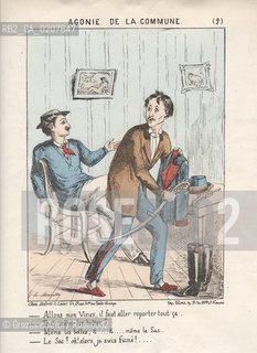 -SENZA INDICAZIONE DAUTORE, AGONIE DE LA COMMUNE CARICATURE,  N° 2, PARIGI, SENZA DATA. STAMPA COLORATA A MANO CM 27,6X36 ©ARCHIVIO Graziano Arici/Rosebud2  COMUNE DI PARIGI, FOTOANTICHE.-NO AUTHORS INDICATION, AGONIE DE LA COMMUNE, CARICATURES,  N° 2, PARIS, UNDATED.  HAND COLORED PRINT CM 27,6X36 ©Graziano Arici / rosebud2
