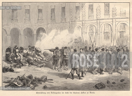 -SENZA INDICAZIONE DAUTORE, STAMPA CONTENUTA NEL GIORNALE ILLUSTRIERTE GESCHICHTE DES RIEGES 1970/71, HINRICHTUNG VON INFURGENTEN IM HOFE DER KASERNE LOBAU ZU PARIS,  FUCILAZIONE CM 19X13   ©ARCHIVIO Graziano Arici/Rosebud2   COMUNE DI PARIGI , FUCILAZIONE FOTOANTICHE .-NO AUTHORS INDICATION, PRINT FROM THE NEWSPAPER ILLUSTRIERTE GESCHICHTE DES RIEGES 1970/71 HINRICHTUNG VON INFURGENTEN IM HOFE DER KASERNE LOBAU ZU PARIS, A EXECUTION. CM 19X13 ©Graziano Arici / rosebud2